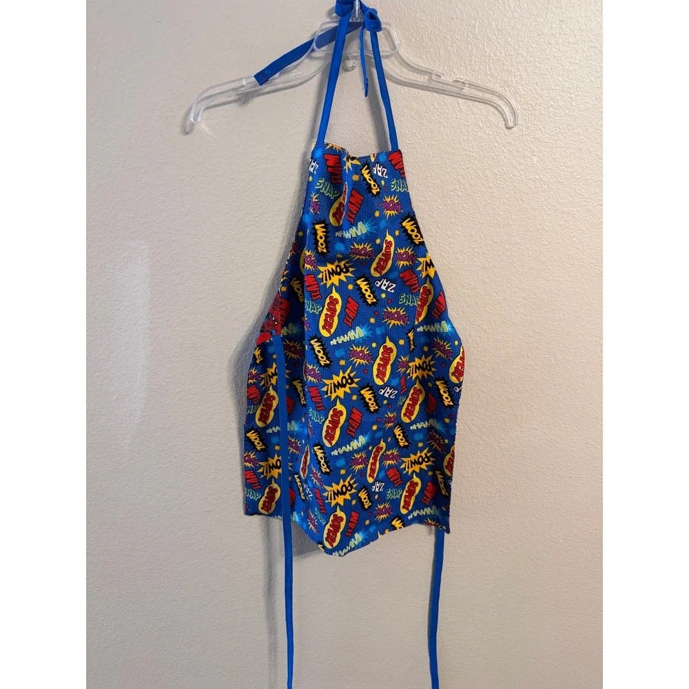Kids Spiderman Superhero Comic Apron Blue Red Graphic REVERSIBLE 4/5